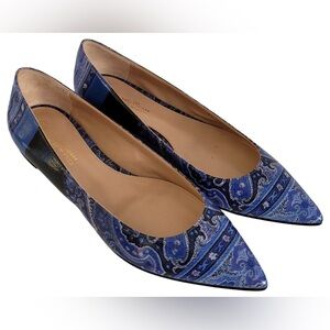 Gianvito Rossi x Etro Pointed Toe Ballet Flat Paisley Print Blue Size 38